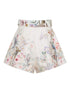 Zimmermann Floral Pleated Belted Shorts Beige