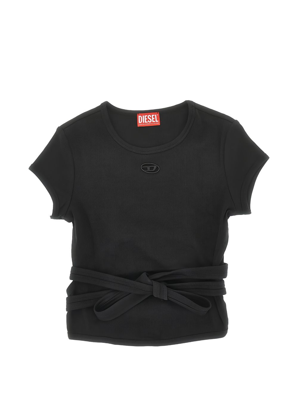 Diesel Tie-Waist Cotton T-Shirt Black black