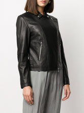 Emporio Armani Zipped Leather Biker Jacket Black
