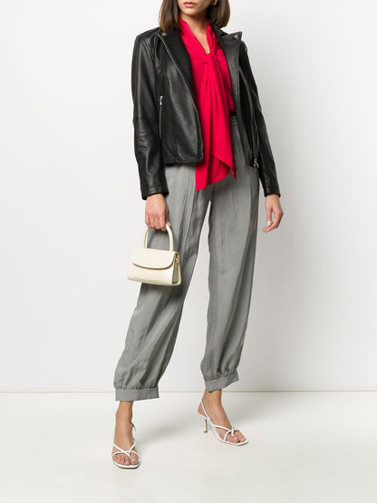 Emporio Armani Zipped Leather Biker Jacket Black