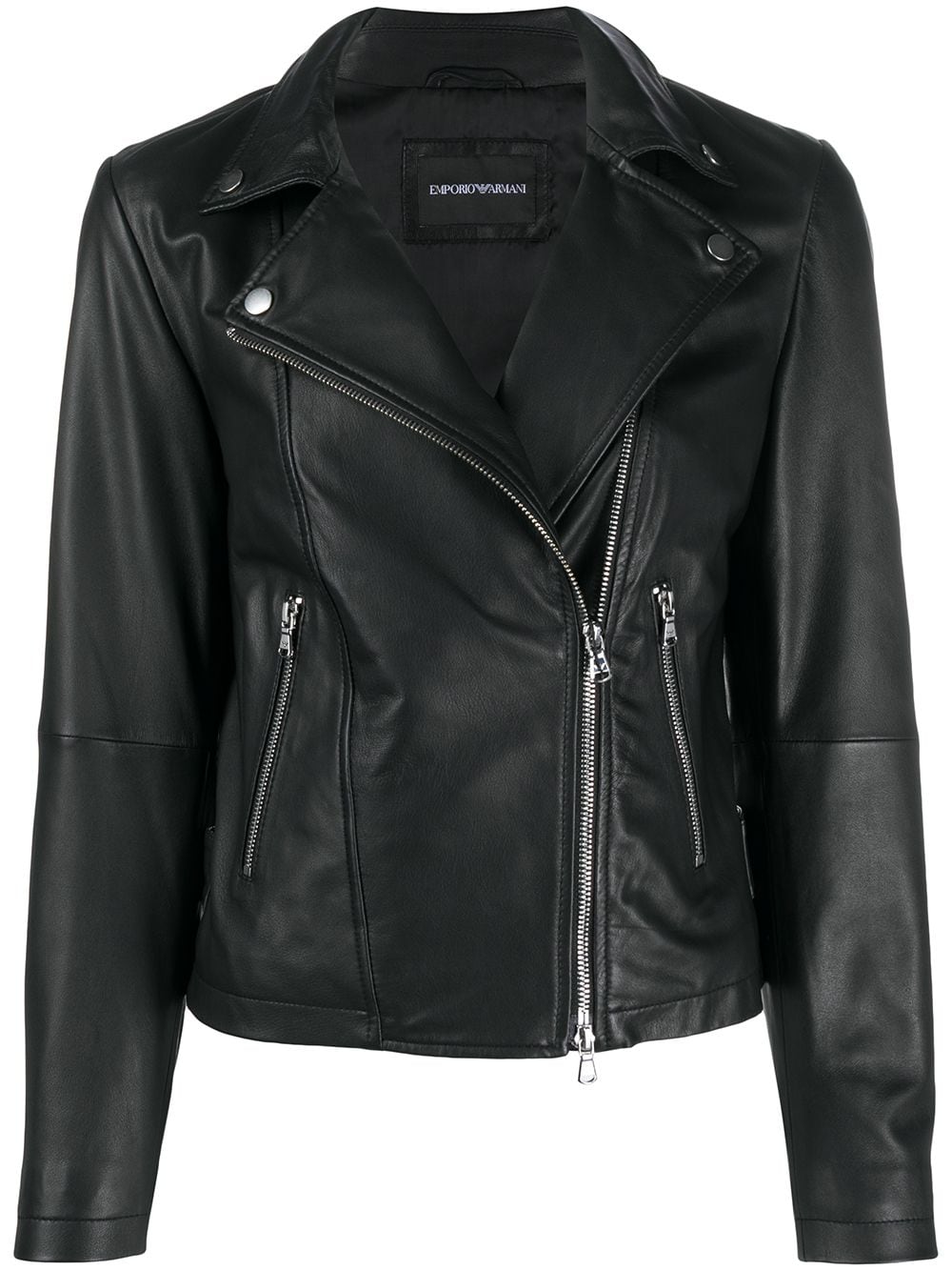 Emporio Armani Zipped Leather Biker Jacket Black