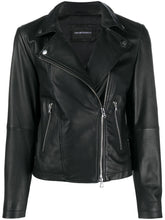 Emporio Armani Zipped Leather Biker Jacket Black