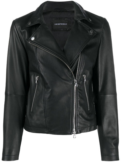 Emporio Armani Zipped Leather Biker Jacket Black
