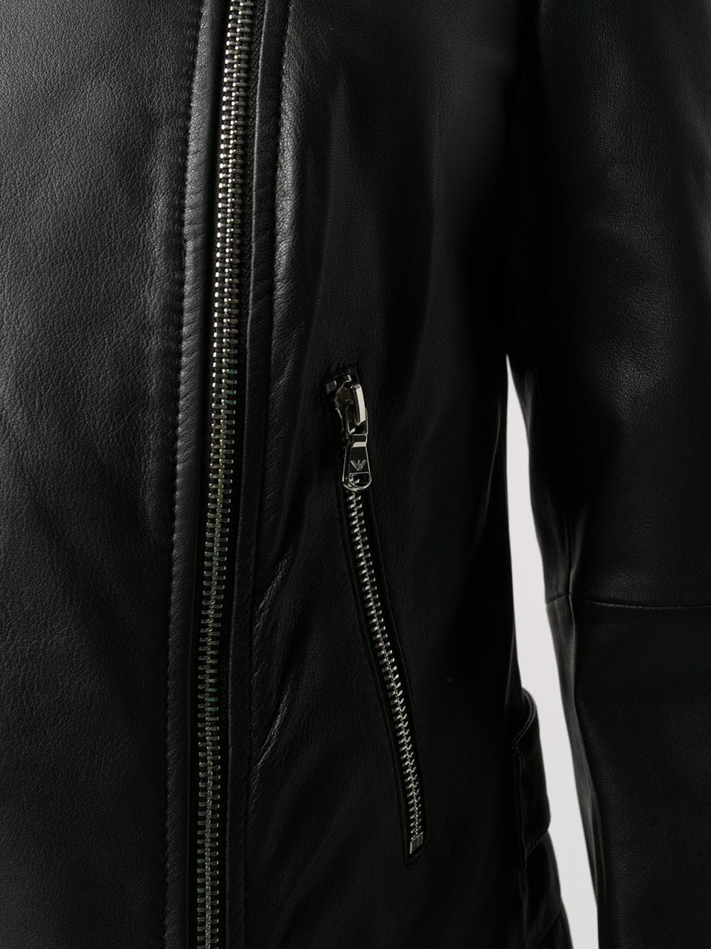 Emporio Armani Zipped Leather Biker Jacket Black
