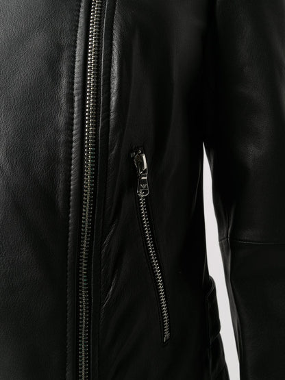 Emporio Armani Zipped Leather Biker Jacket Black