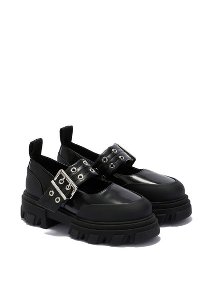 Ganni Flat Cleated Strap Ballets Black