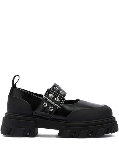Ganni Flat Cleated Strap Ballets Black