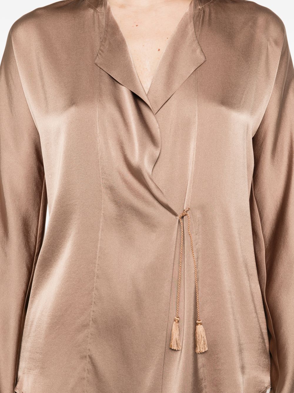 Forte Forte Silk Satin V-Neck Shirt Brown