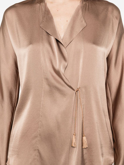 Forte Forte Silk Satin V-Neck Shirt Brown