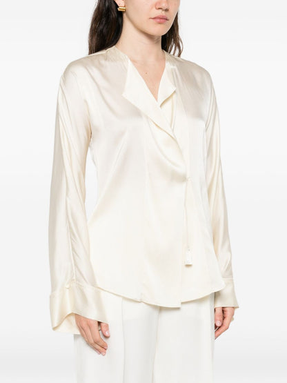 Forte Forte Tie Tassel Silk Satin Shirt White