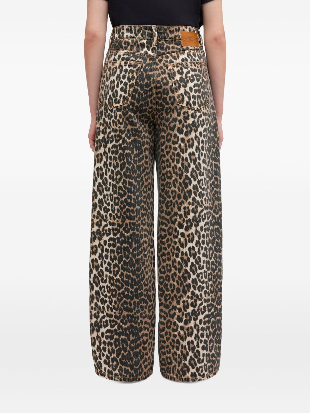 Ganni Leopard Print Denim Jeans Brown