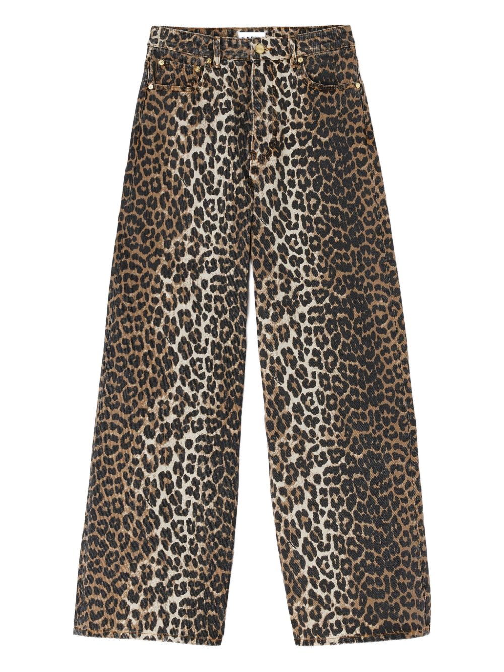 Ganni Leopard Print Denim Jeans Brown