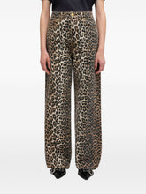 Ganni Leopard Print Denim Jeans Brown