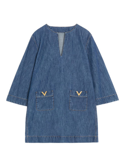 Valentino VLogo Denim Short Dress Blue