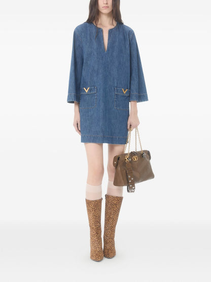Valentino VLogo Denim Short Dress Blue