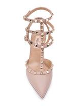 Valentino Garavani Rockstud 65mm leather ankle strap pumps. POWDER