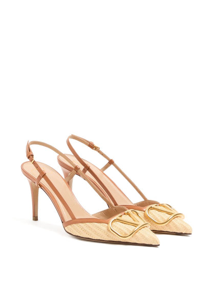 Valentino Garavani Vlogo Signature Leather Slingback Pumps - Beige