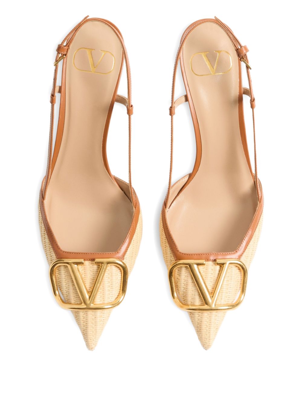 Valentino Garavani Vlogo Signature Leather Slingback Pumps - Beige