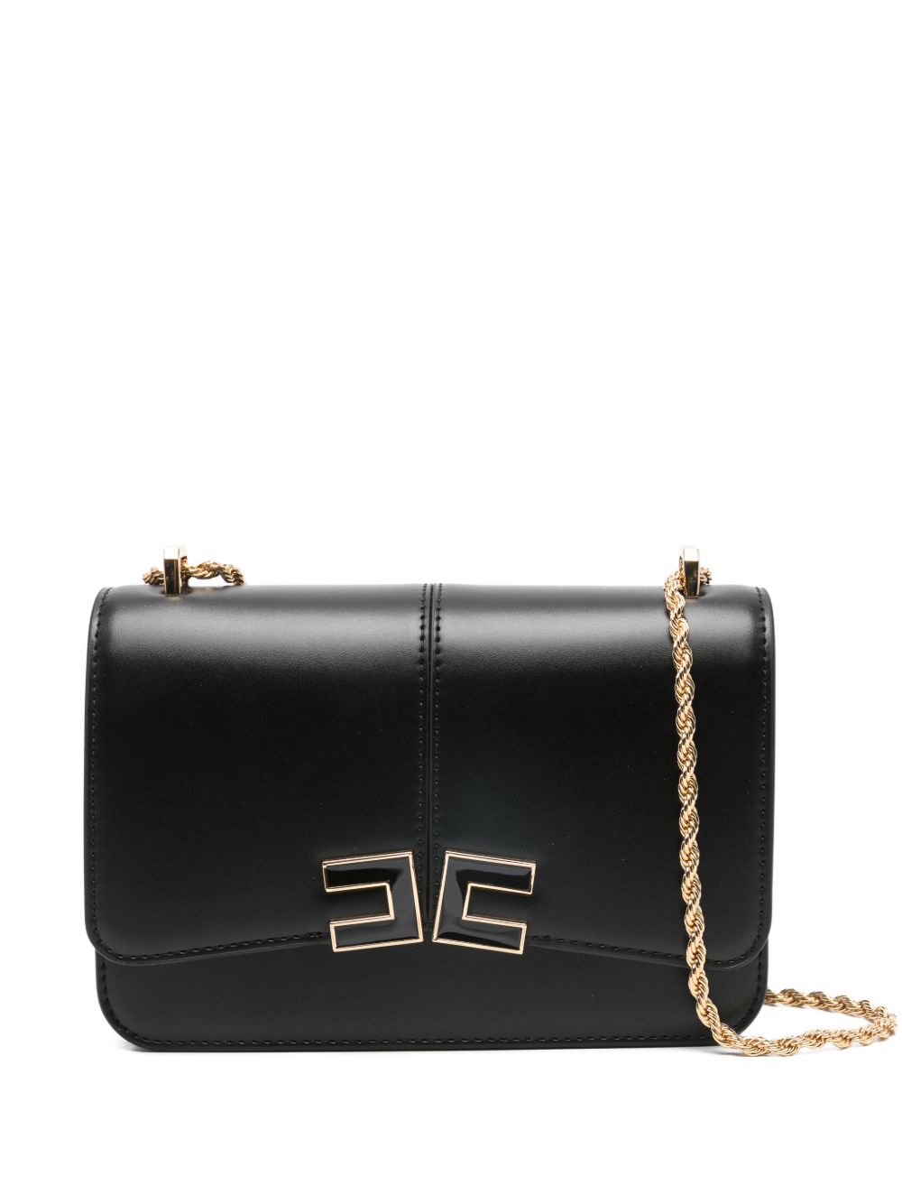 Elisabetta Franchi Chain-Link Logo Shoulder Bag Black