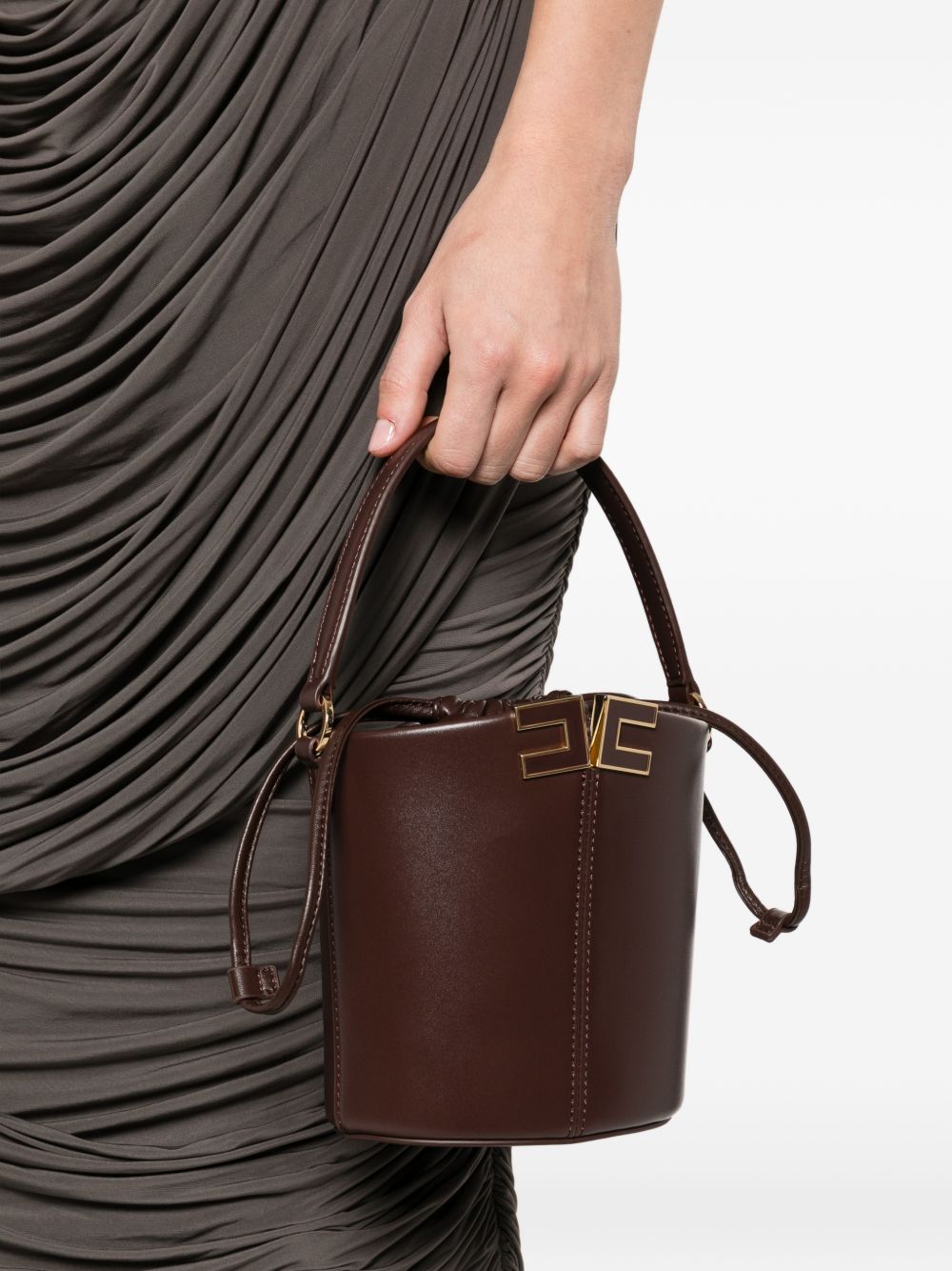 Elisabetta Franchi Bucket Chain Detail Bag Brown