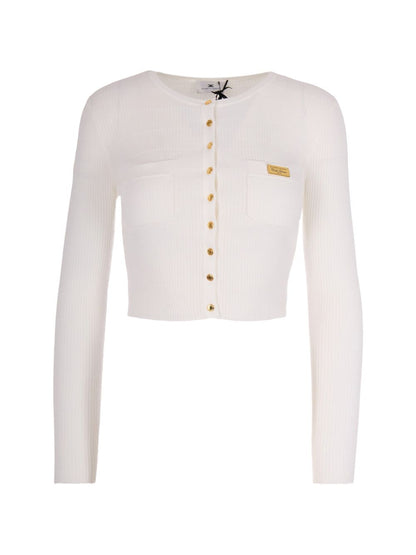 Elisabetta Franchi Ribbed Button Cardigan Ivory ivory