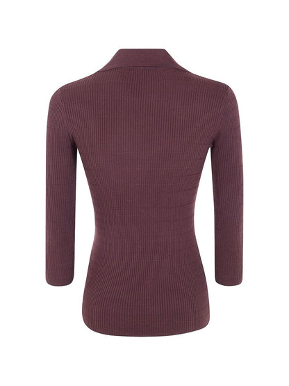 Elisabetta Franchi Ribbed Knit V-Neck Sweater Brown