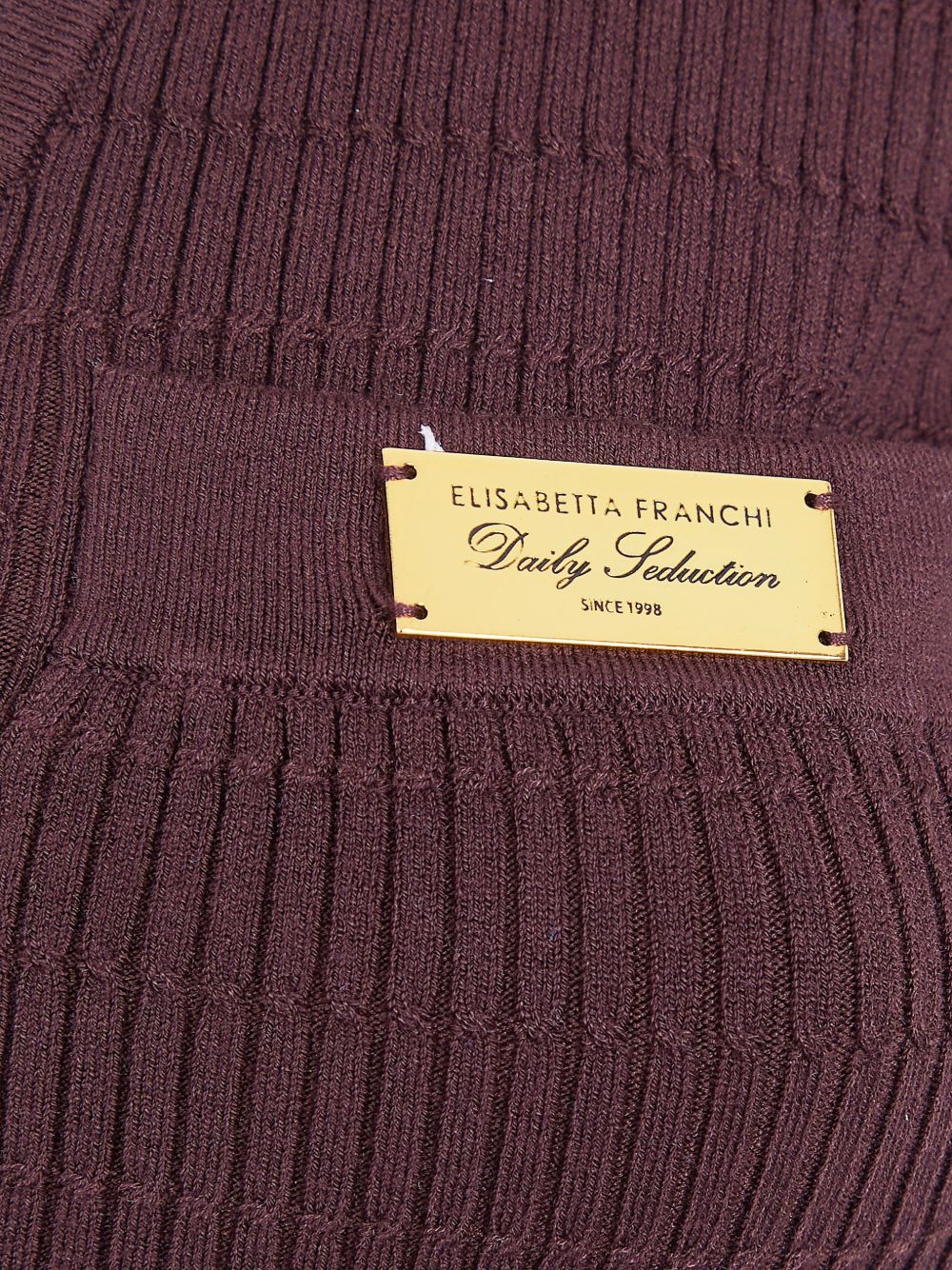 Elisabetta Franchi Ribbed Knit V-Neck Sweater Brown
