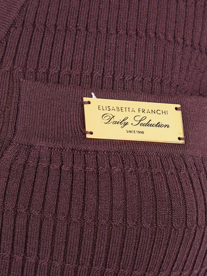 Elisabetta Franchi Ribbed Knit V-Neck Sweater Brown