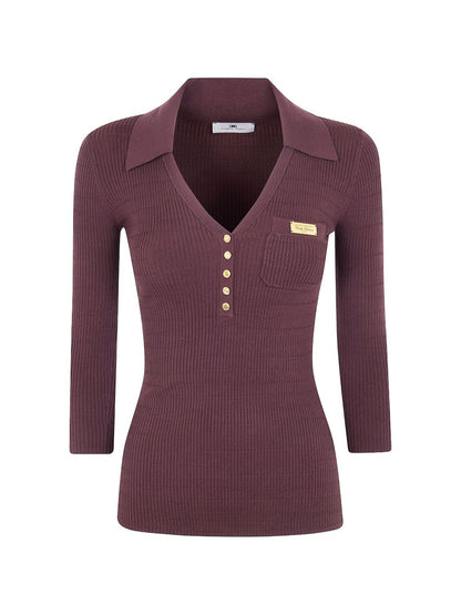 Elisabetta Franchi Ribbed Knit V-Neck Sweater Brown