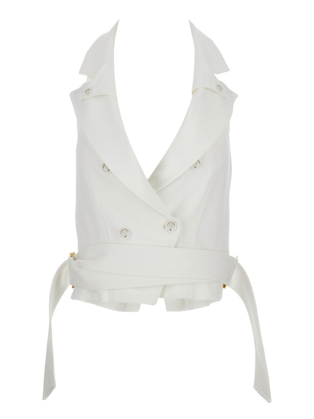 Elisabetta Franchi Double-Breasted Sleeveless Sweater Ivory