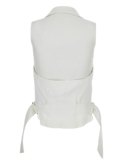 Elisabetta Franchi Double-Breasted Sleeveless Sweater Ivory