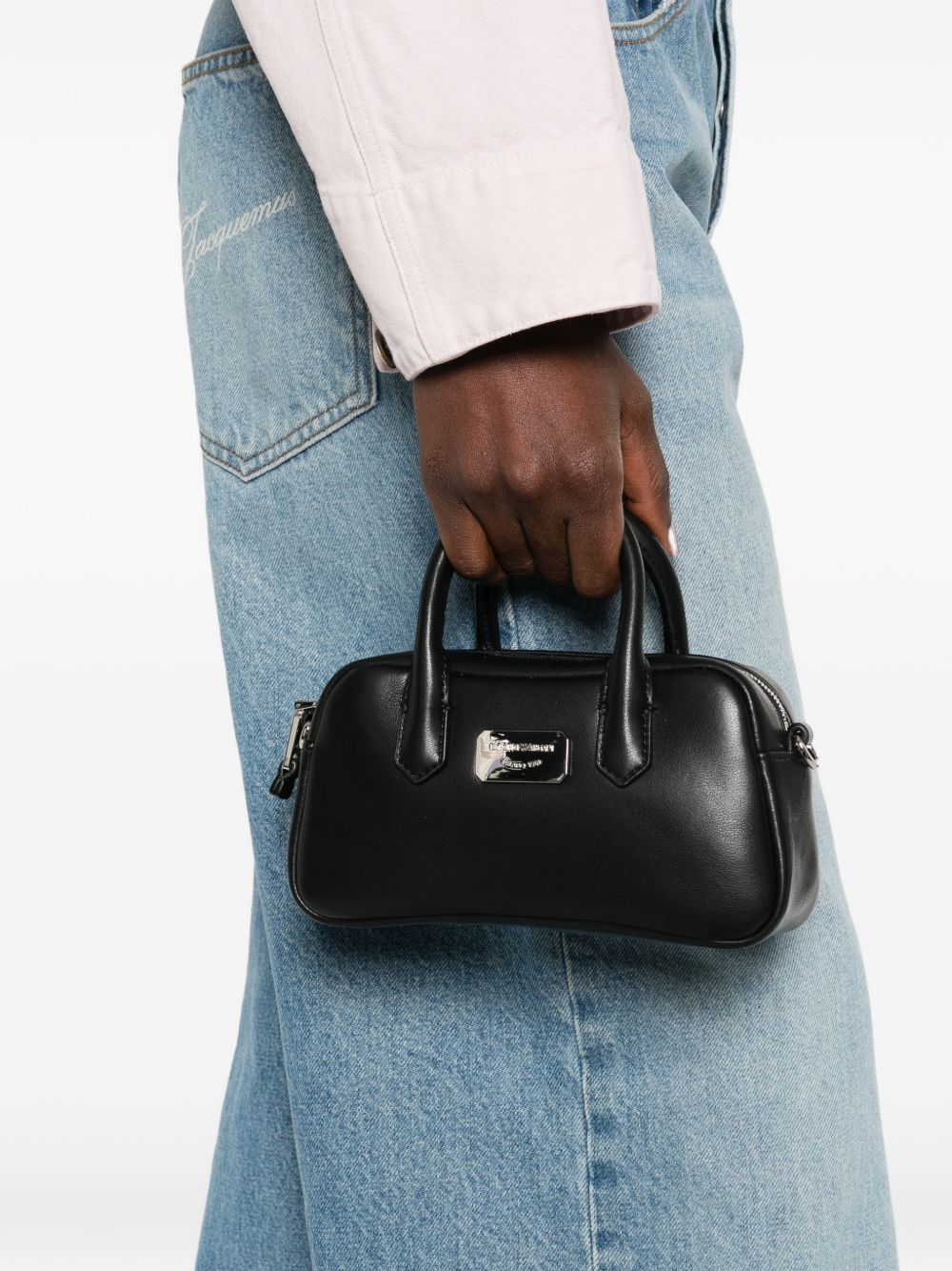 Emporio Armani Soft Leather Mini Bowling Bag Black