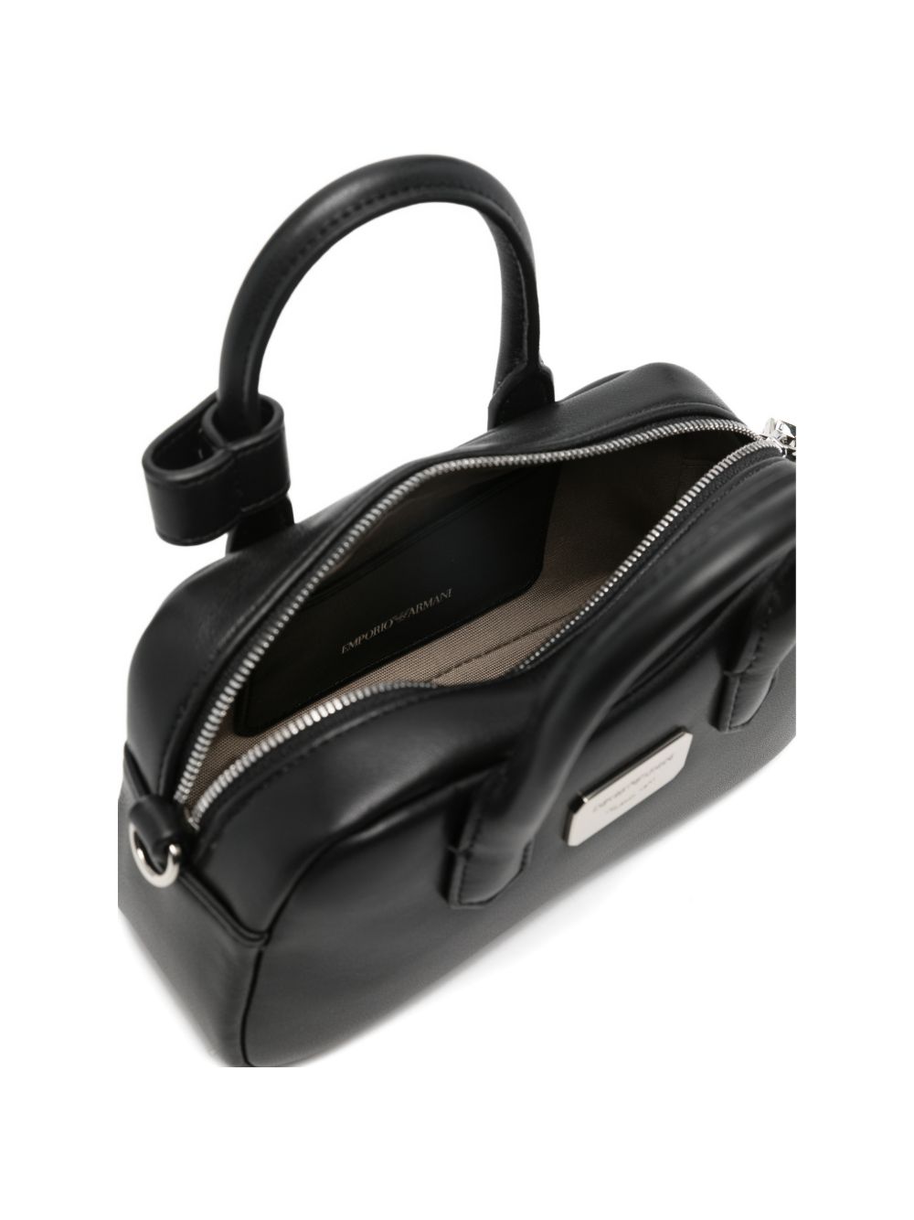 Emporio Armani Soft Leather Mini Bowling Bag Black