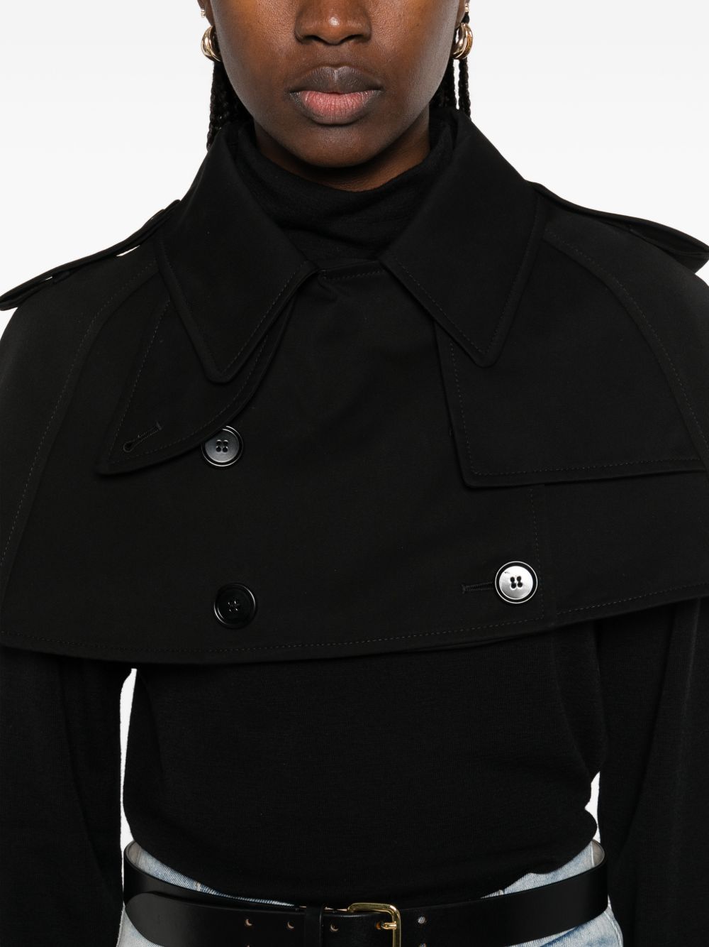 Burberry Short Cotton Trench Cape Black