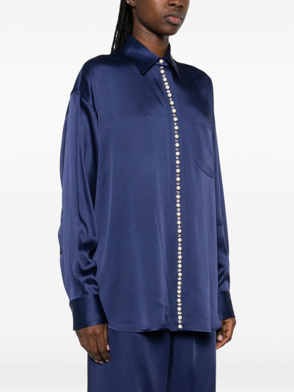 Stella McCartney Pearl-Embellished Italian Shirt Blue
