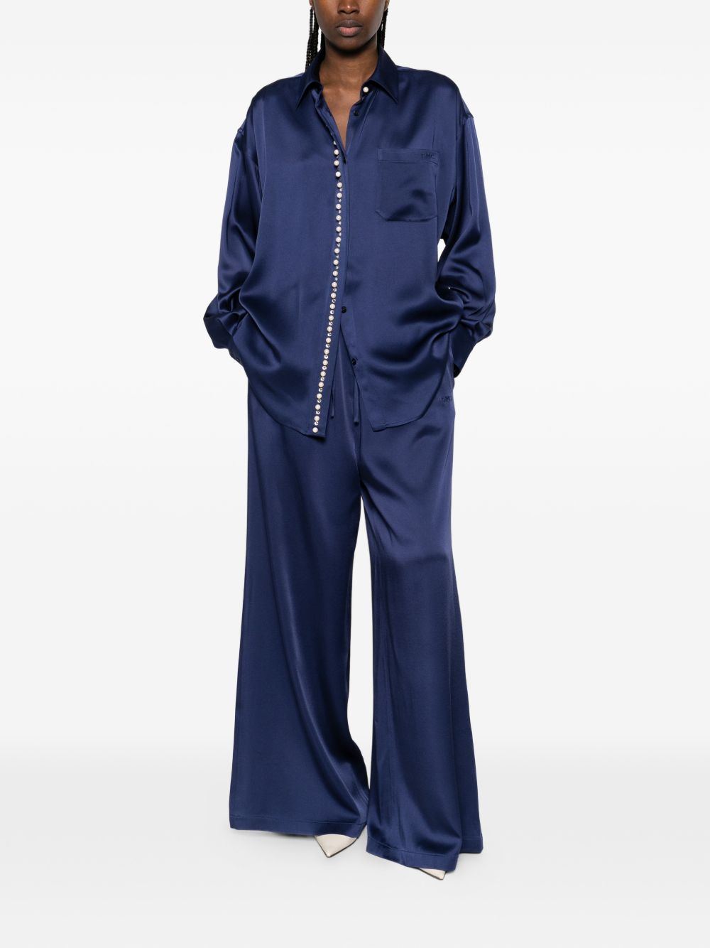 Stella McCartney Pearl-Embellished Italian Shirt Blue