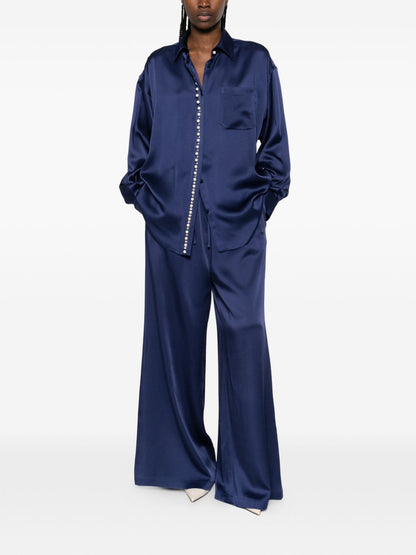 Stella McCartney Pearl-Embellished Italian Shirt Blue