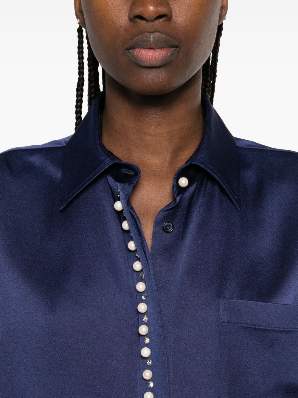Stella McCartney Pearl-Embellished Italian Shirt Blue