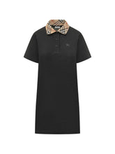 Burberry Check Collar Cotton Mini Dress Black