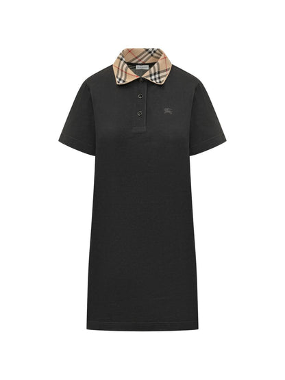 Burberry Check Collar Cotton Mini Dress Black