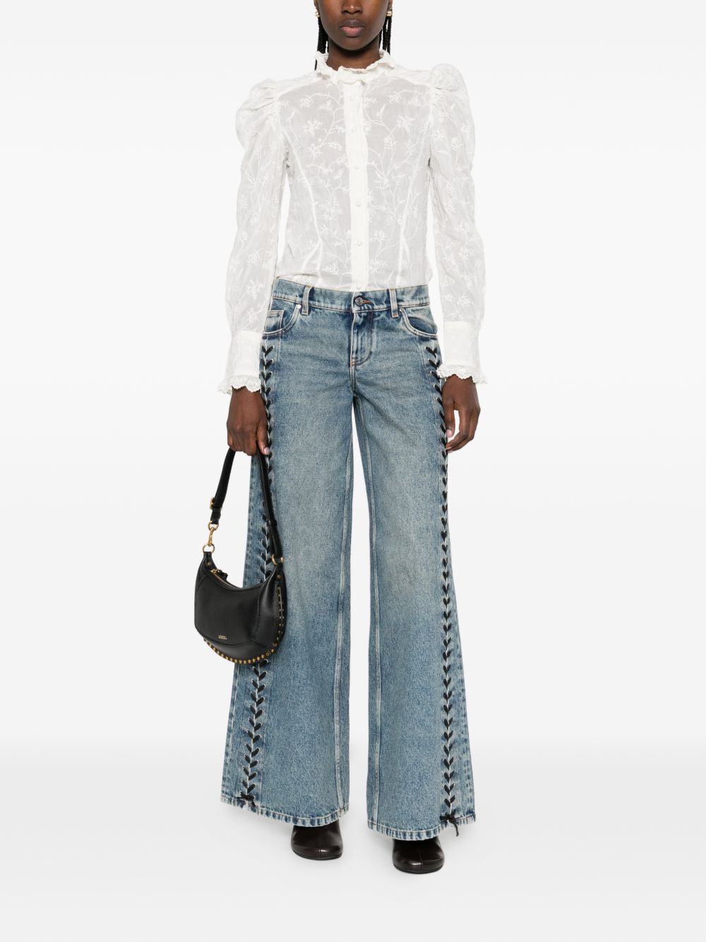 Stella McCartney Laced Wide-Leg Denim Jeans Blue