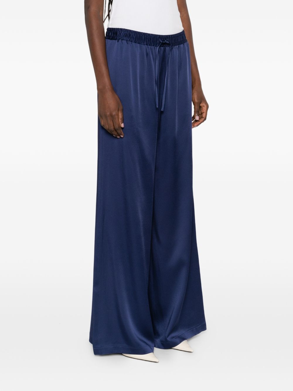 Stella McCartney Wide-Leg Satin Tailored Trousers Blue