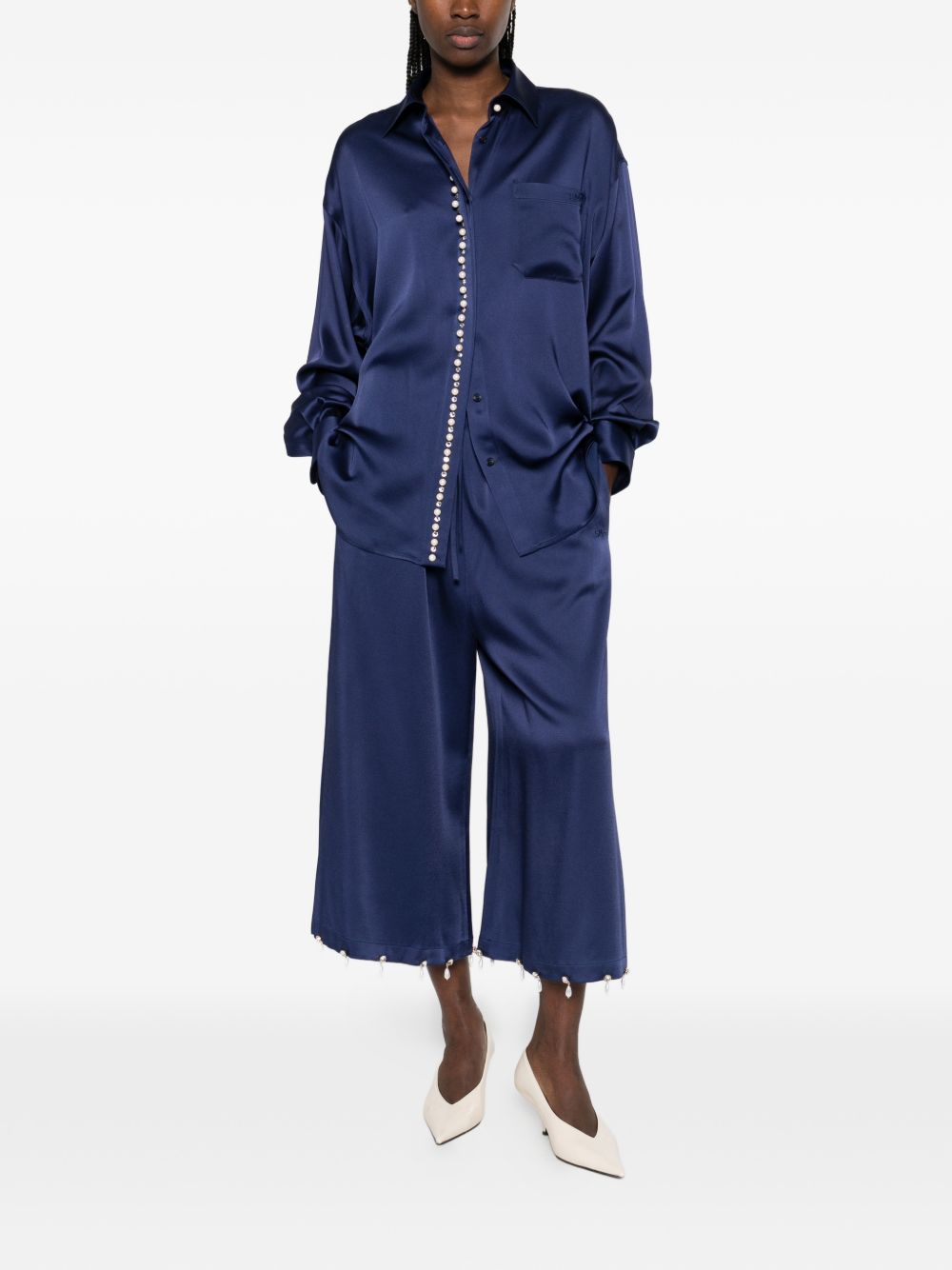 Stella McCartney Pearl-Detail Tailored Trousers Blue