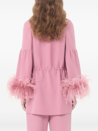 Valentino Feathered Silk Blouse Pink