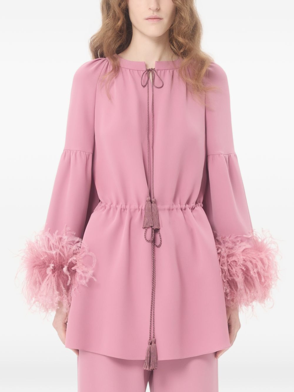 Valentino Feathered Silk Blouse Pink