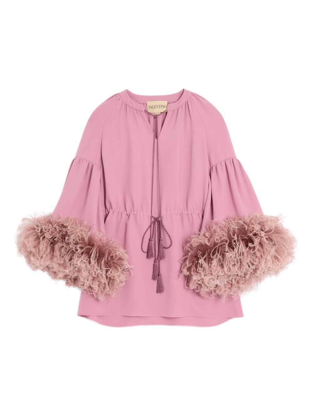 Valentino Feathered Silk Blouse Pink