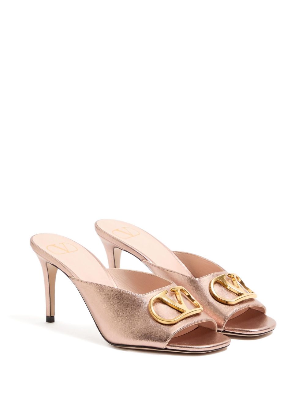 Valentino Garavani Vlogo Signature Metallic Leather Mules - Pink