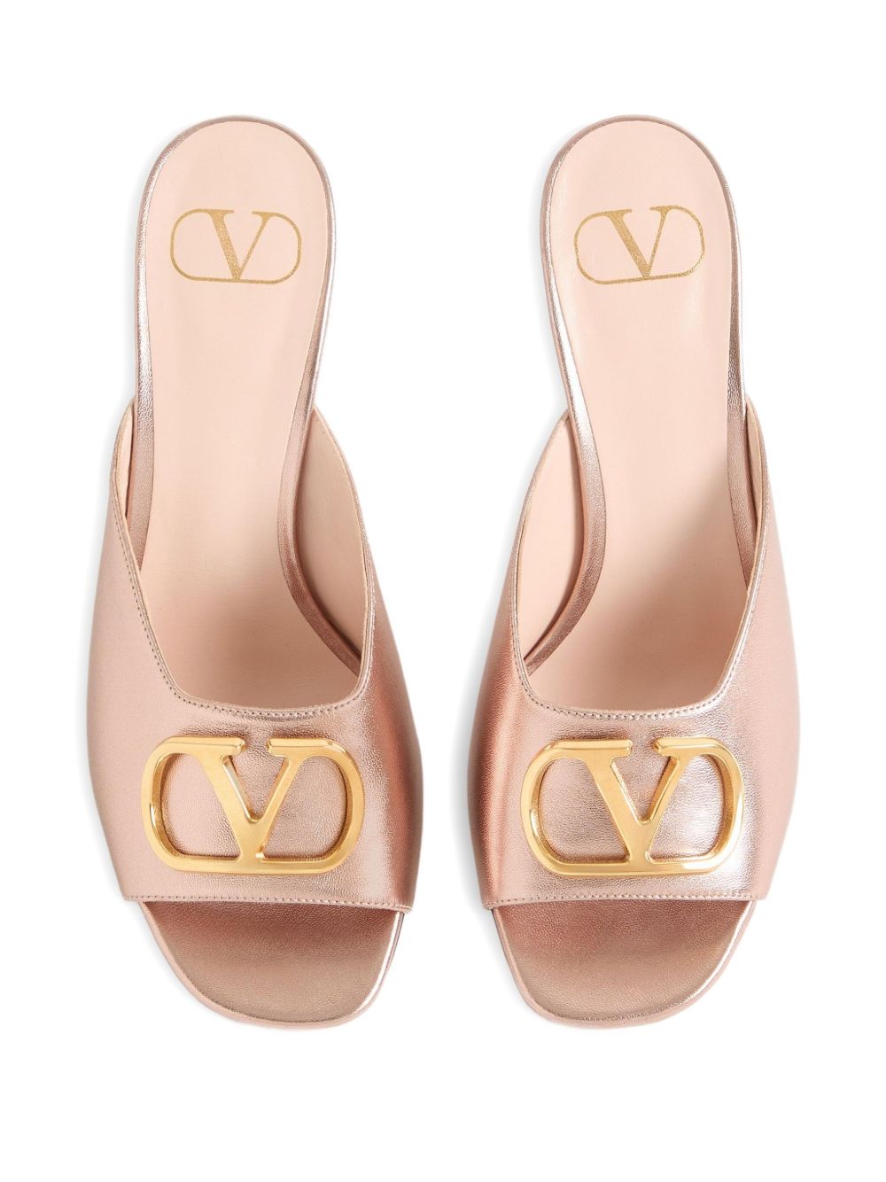Valentino Garavani Vlogo Signature Metallic Leather Mules - Pink