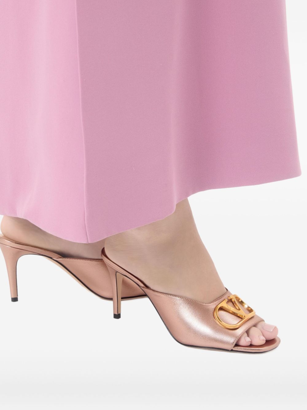 Valentino Garavani Vlogo Signature Metallic Leather Mules - Pink