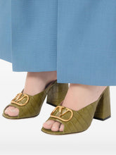 Valentino Garavani VLogo Signature Slide Sandal In Printed Calfskin 95MM GREEN